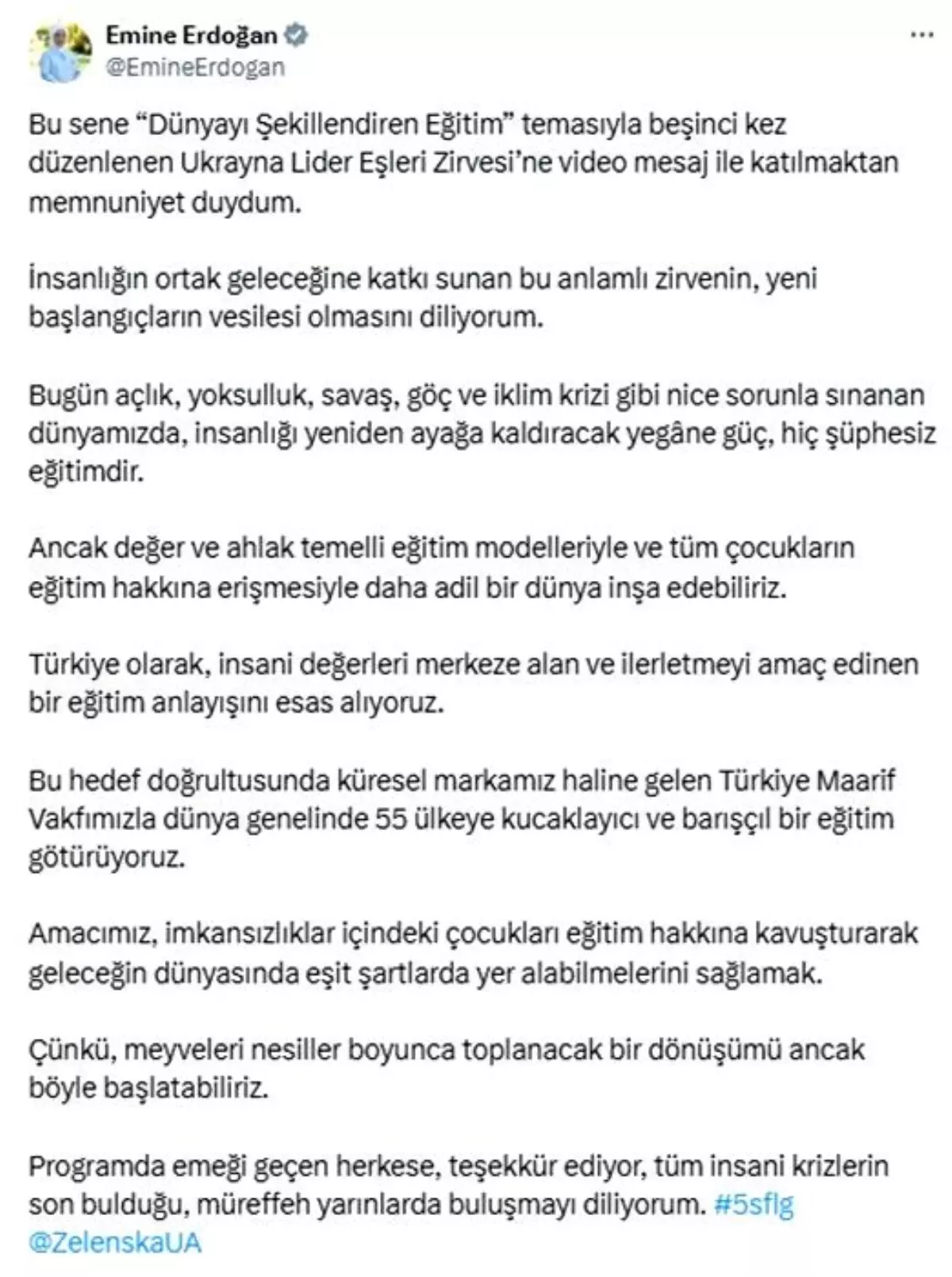 Emine Erdoğan, 5. Lider Eşleri Zirvesi\'ne video mesaj gönderdi