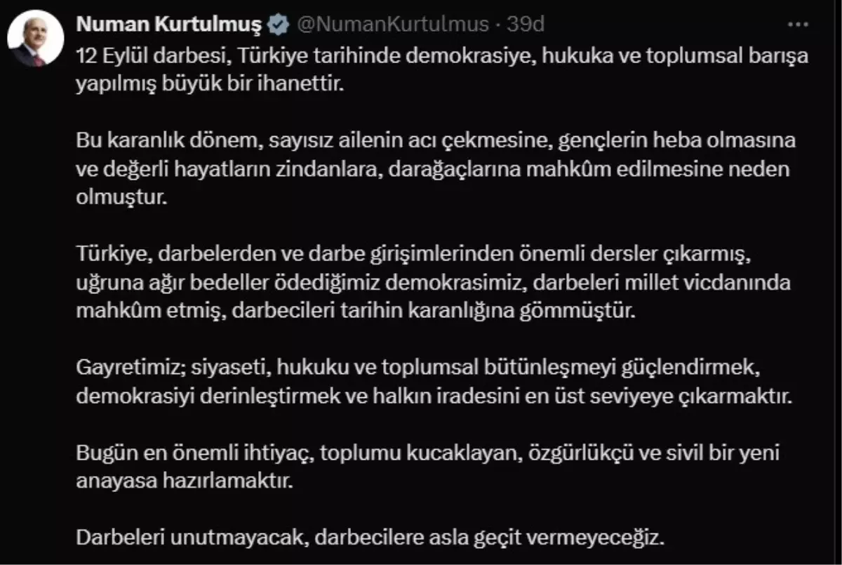 12 Eylül Darbesi İhanettir