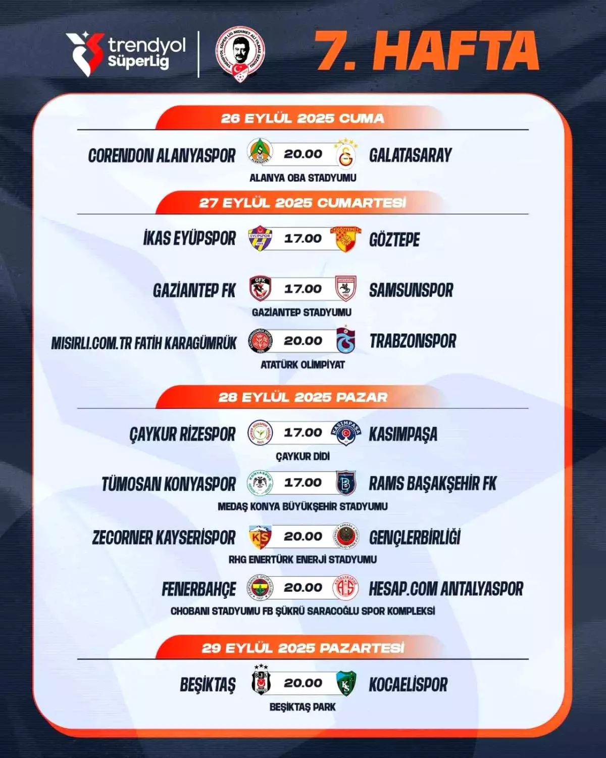 Süper Lig 7-16. Hafta Maç Programı Açıklandı