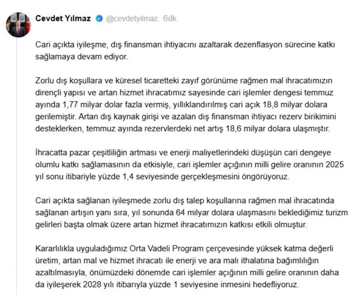 Cari Açık 2025\'te Yüzde 1,4 Olacak