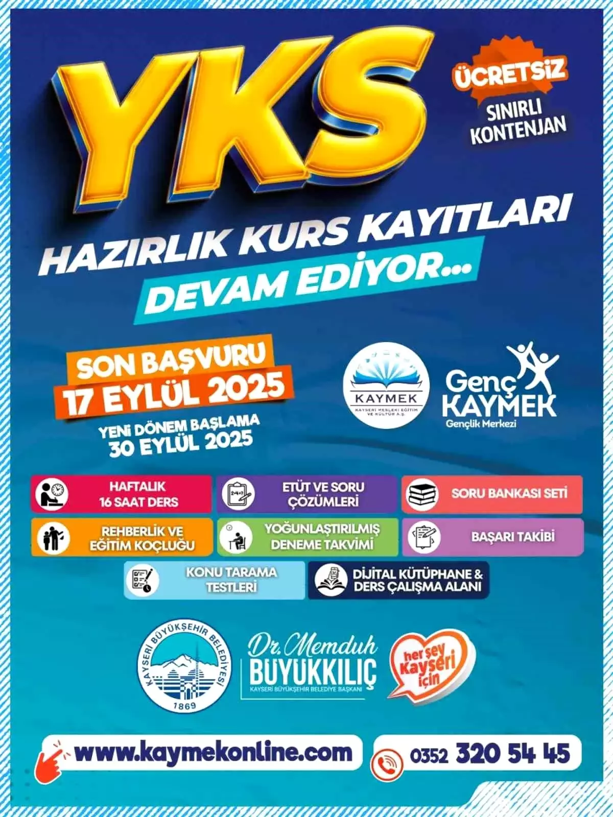 Kayseri\'de Ücretsiz YKS Hazırlık Kursları için Kayıtlar Devam Ediyor