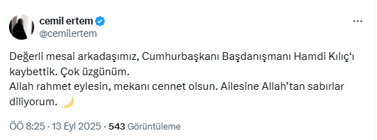 Cumhurbaşkanı Başdanışmanı Hamdi Kılıç hayatını kaybetti