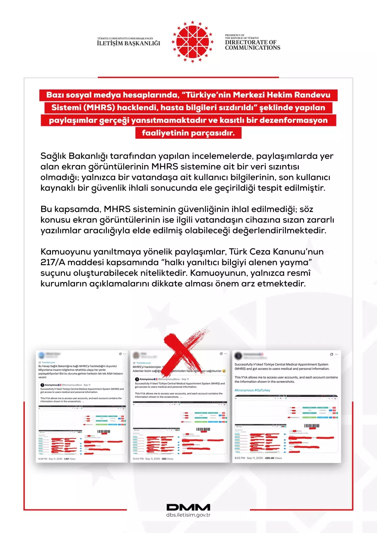 MHRS Hacklendi İddiası Asılsız