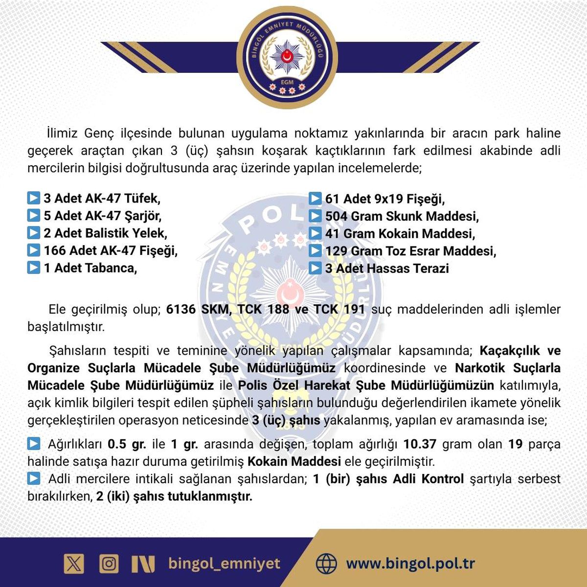 Bingöl\'de Uyuşturucu ve Silah Operasyonu