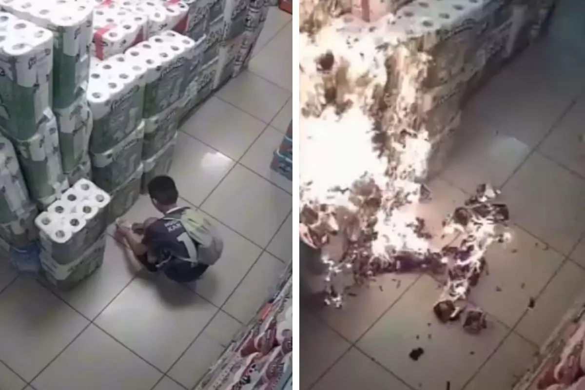 Markete gitti, tuvalet kağıdı reyonunu ateşe verdi! O anlar kameralarda