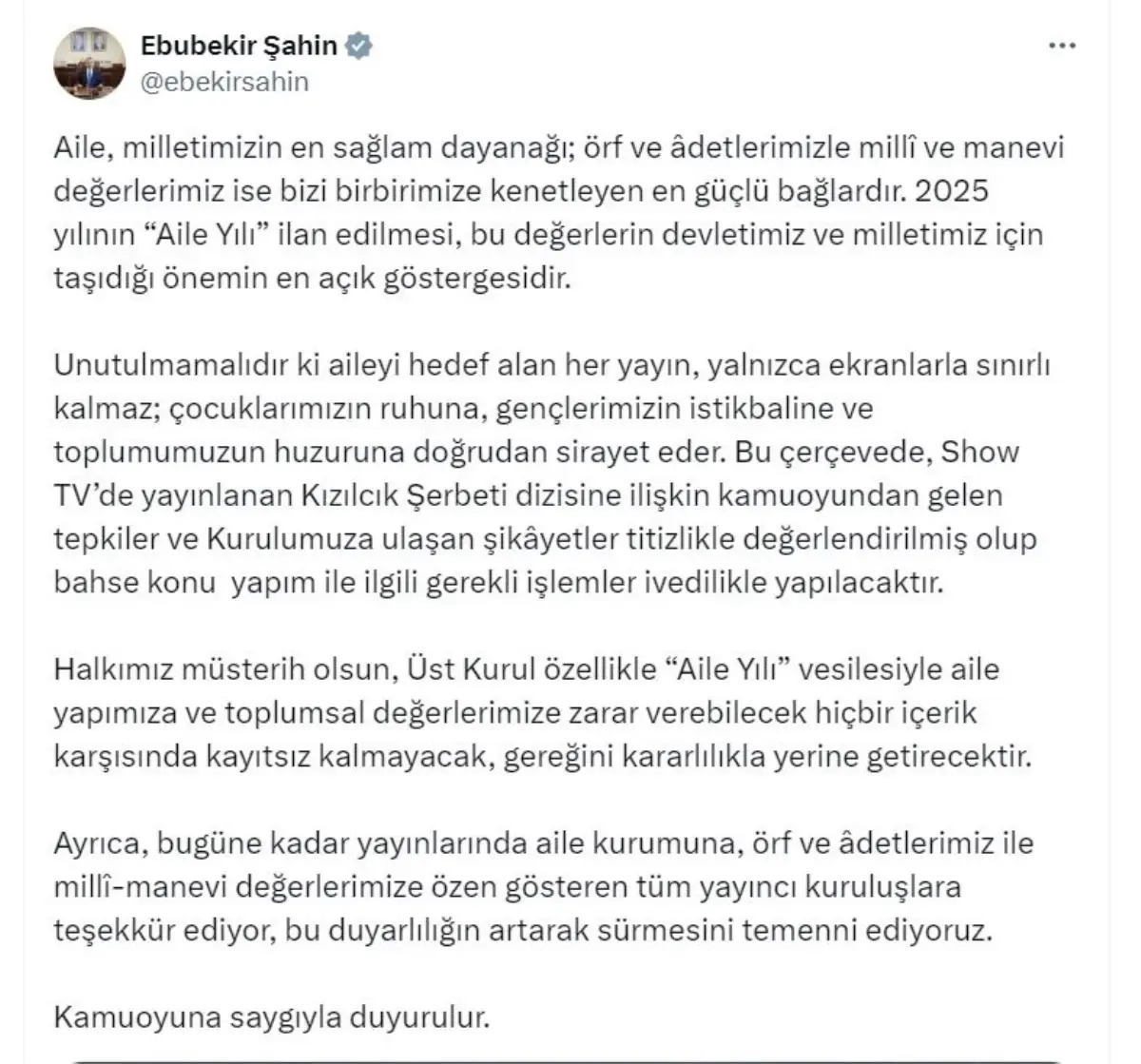 RTÜK\'ten Aile Yılı Açıklaması