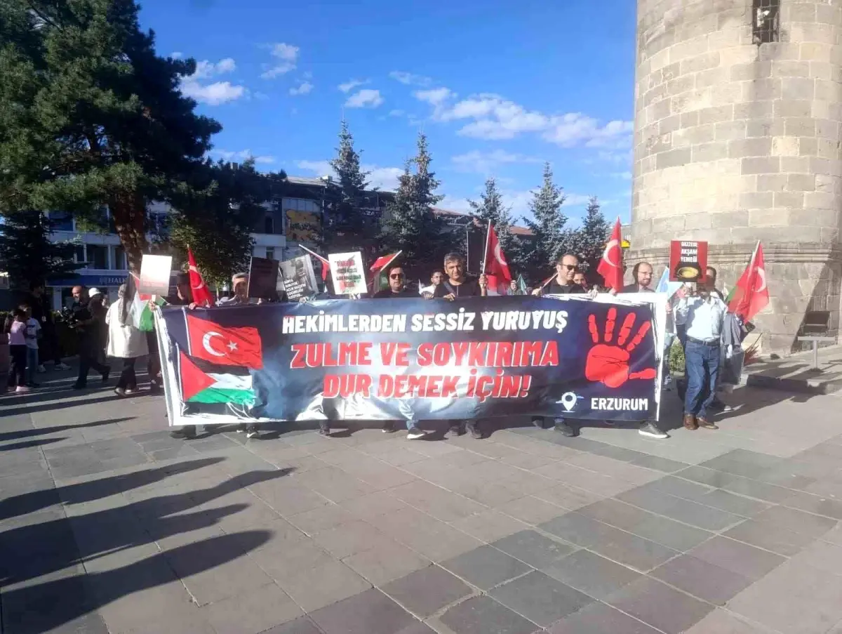 Erzurum\'da Sağlık Çalışanlarından Gazze\'ye Destek Yürüyüşü