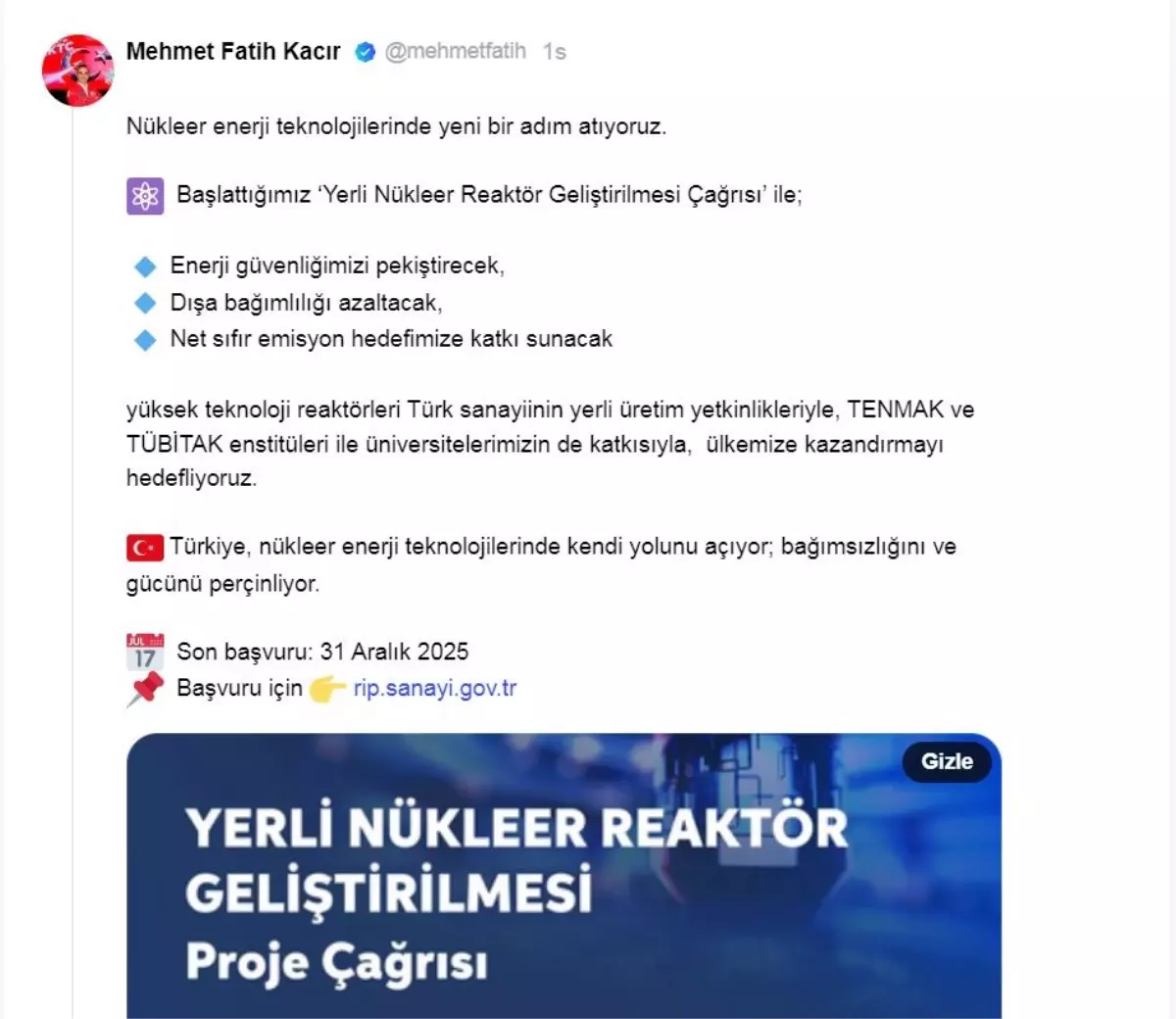 Türkiye\'den Yerli Nükleer Reaktör Çağrısı