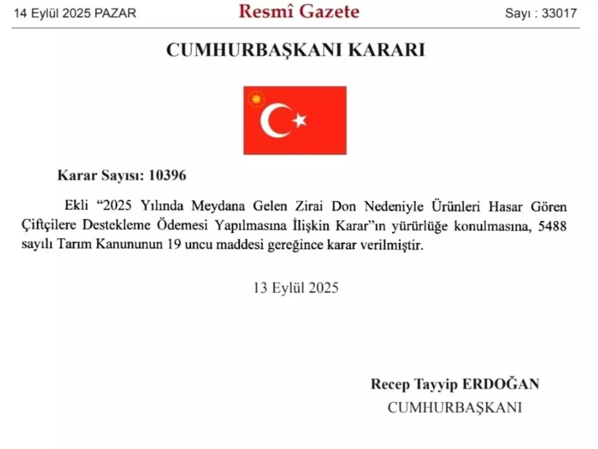 Zirai Don Nedeniyle Çiftçilere Destek