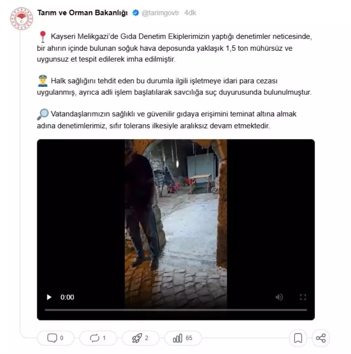 Kayseri\'de ahırdaki depoda bulunan 1,5 ton et imha edildi