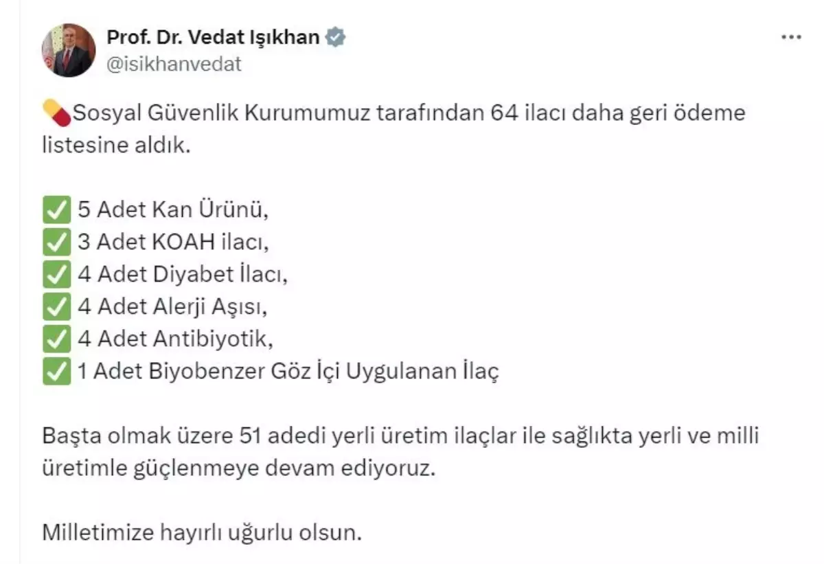 64 Yeni İlaç Geri Ödeme Listesinde