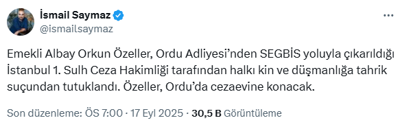 Emekli Albay Orkun Özeller tutuklandı