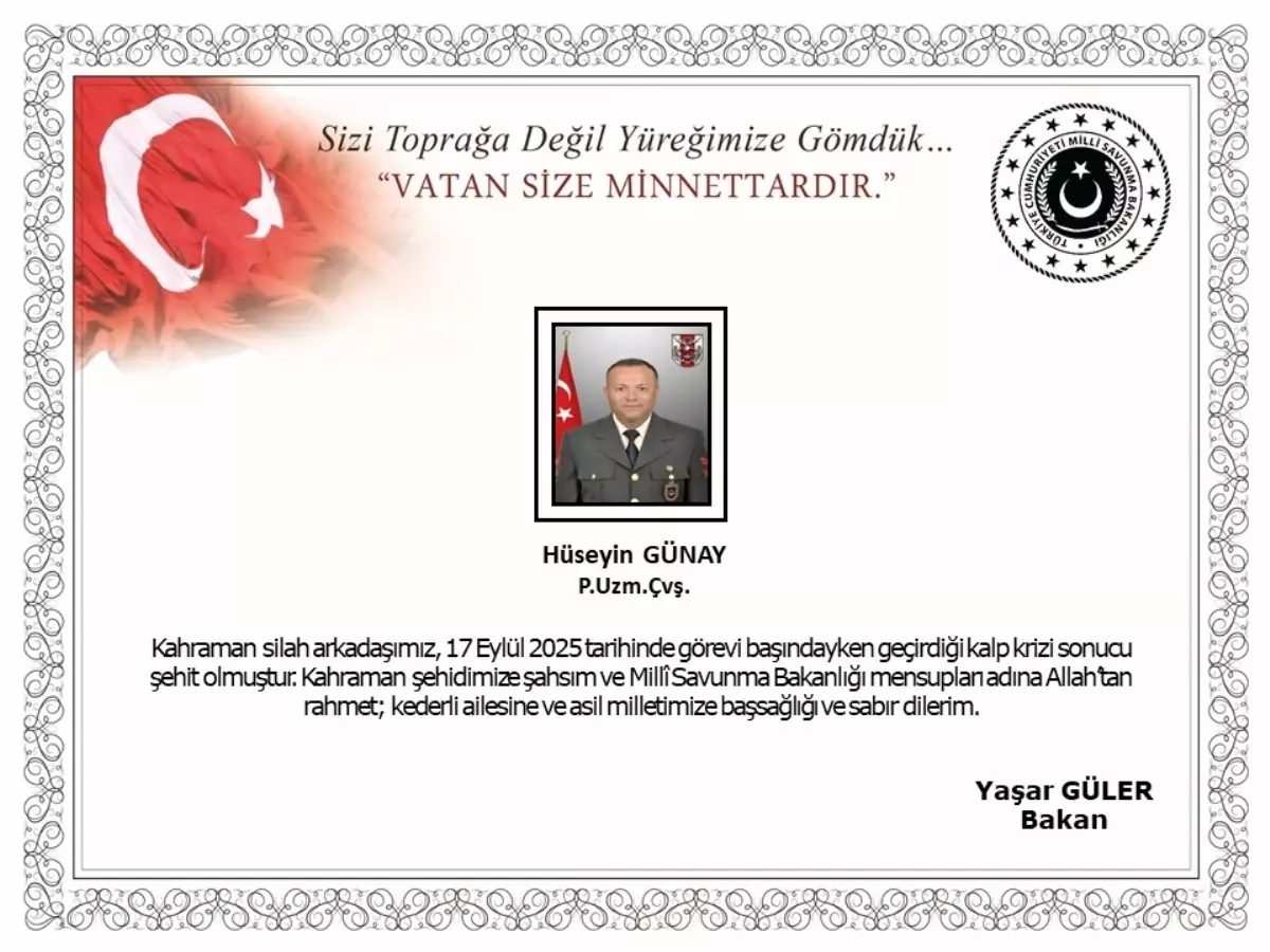 MSB\'den acı haber: Görevi başında kalp krizi geçiren asker şehit oldu