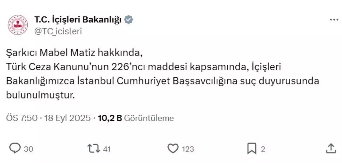 Mabel Matiz Hakkında Suç Duyurusu