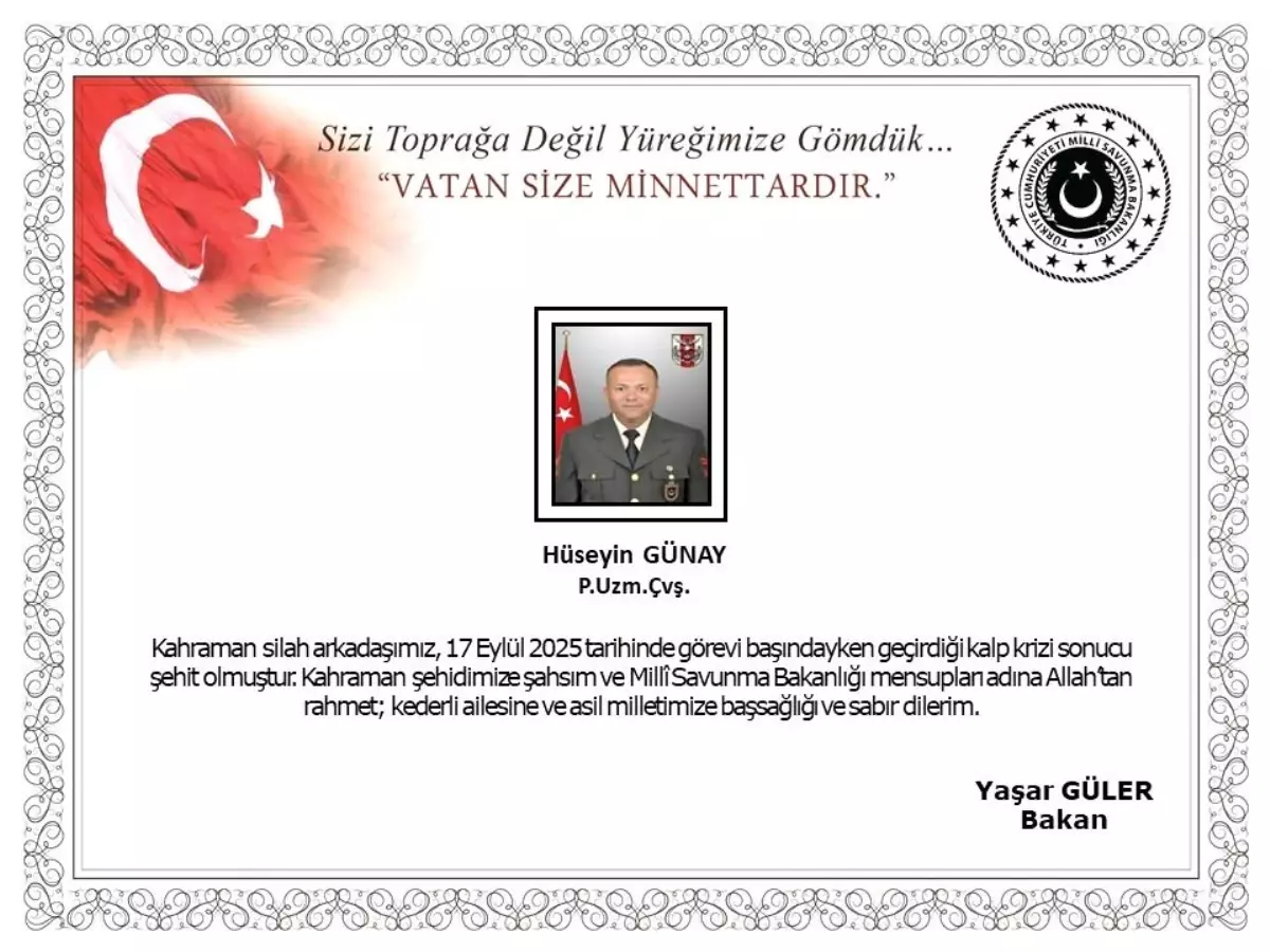 Kalp krizi geçiren uzman çavuş şehit oldu