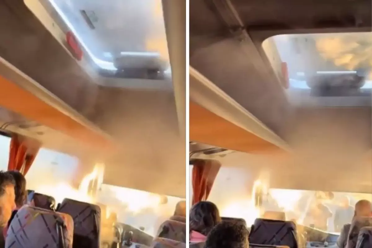 Dumanların yükseldiği otobüste oturmaya devam ettiler! Şaşkınlık yaratan anlar kameralarda