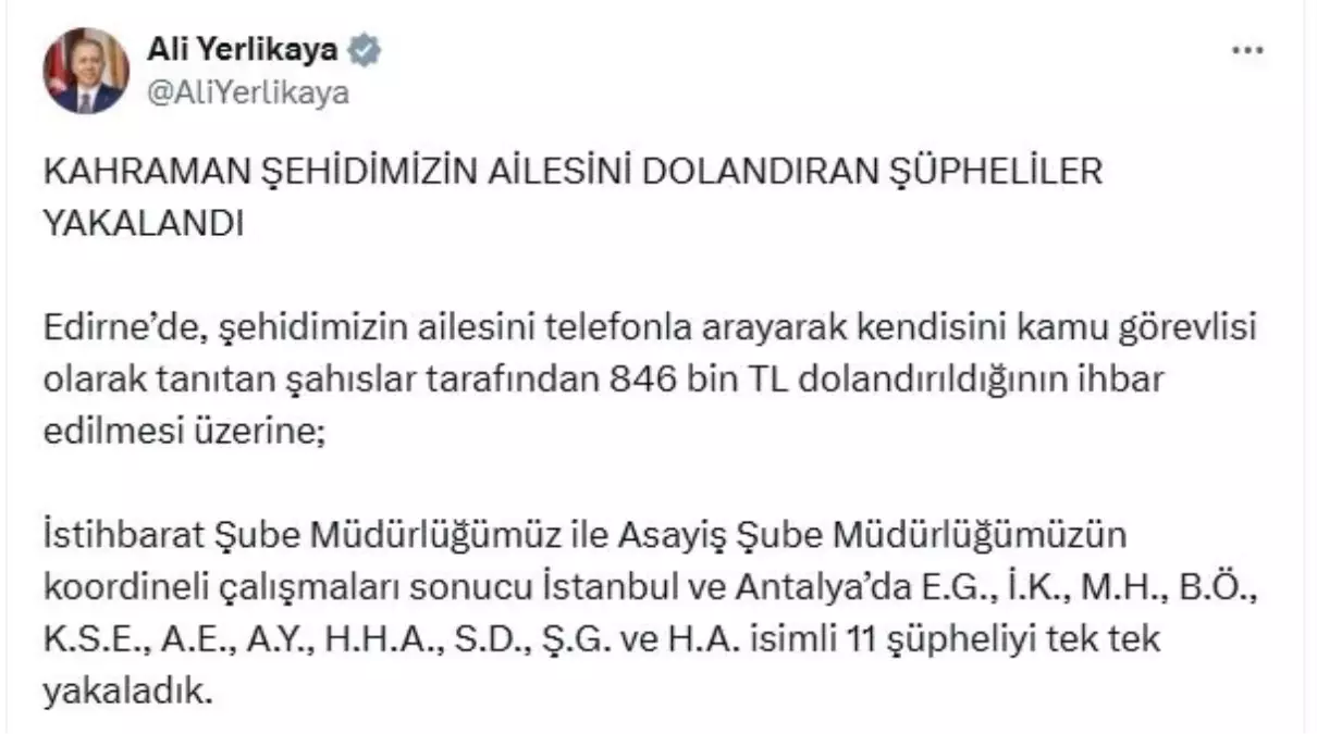 Şehit Ailesini Dolandıran 11 Şüpheli Yakalandı