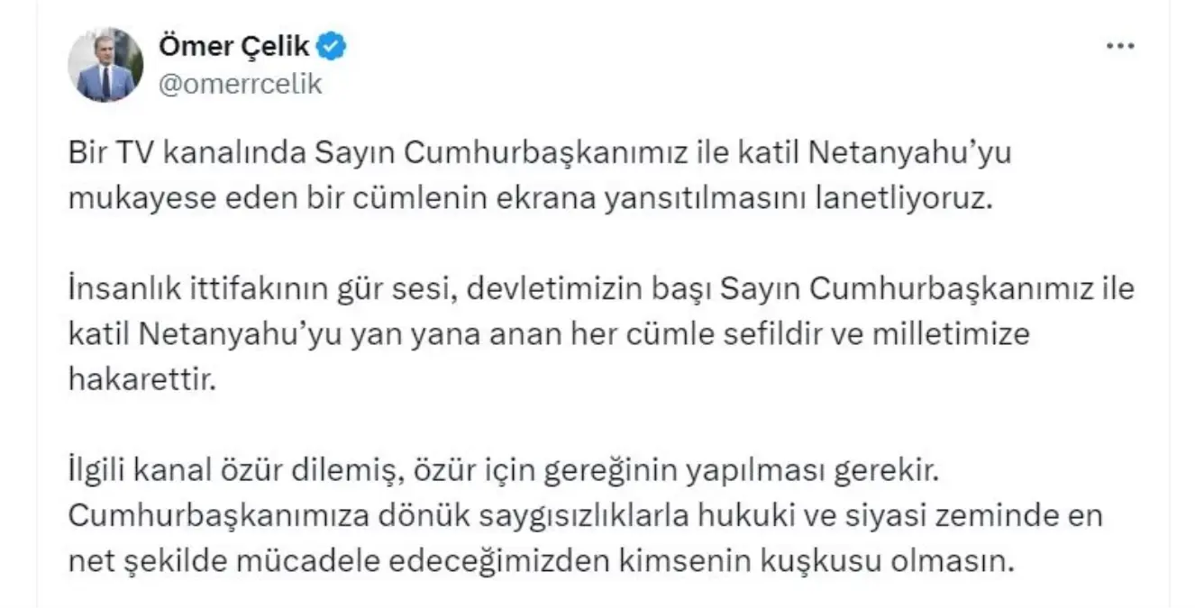 Çelik\'ten Netanyahu Tepkisi