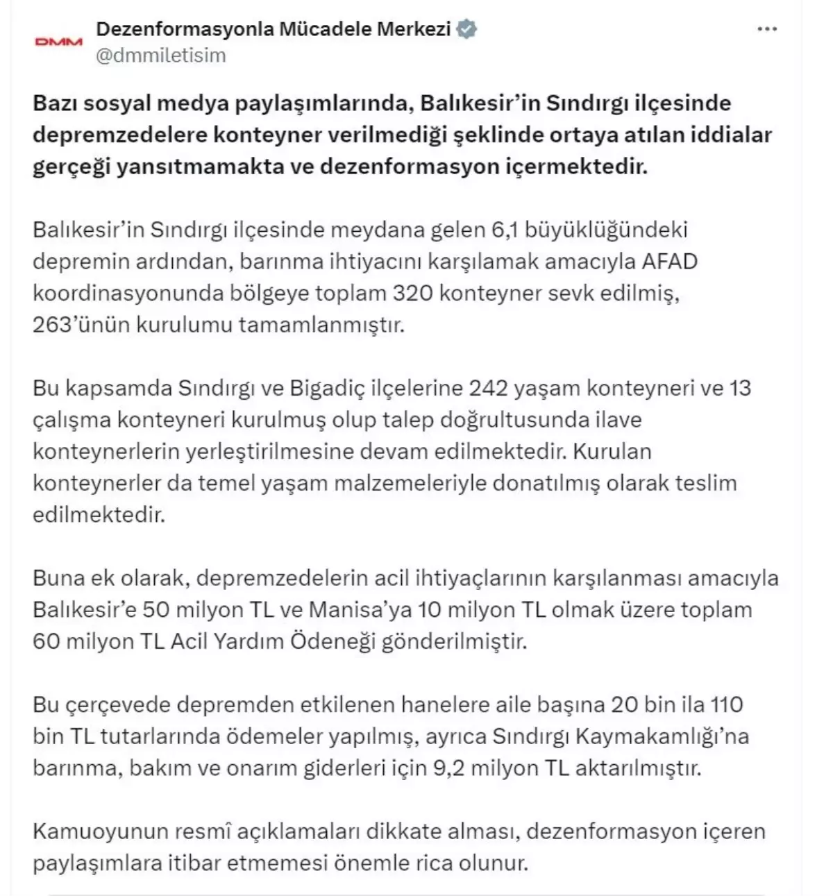 Sındırgı\'da Konteyner İddiaları Yalanlandı