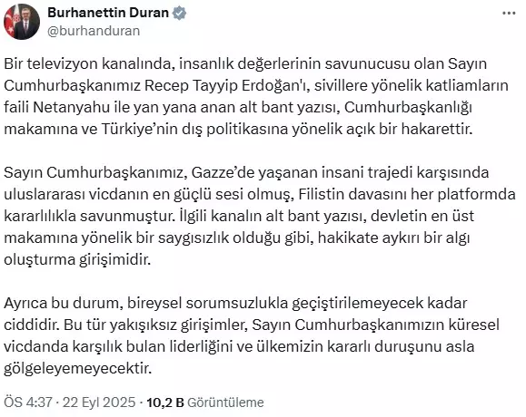 Televizyon kanalında Erdoğan ile ilgili yayınlanan skandal kj'ye soruşturma