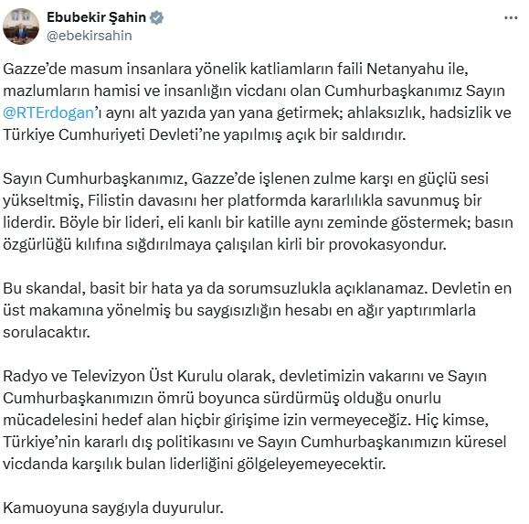 Televizyon kanalında Erdoğan ile ilgili yayınlanan skandal kj'ye soruşturma