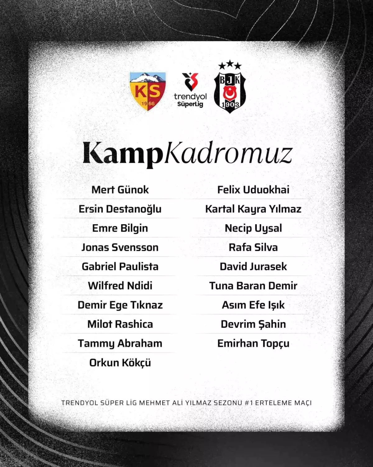 Beşiktaş\'ın Kayserispor Maç Kadrosu Belli Oldu