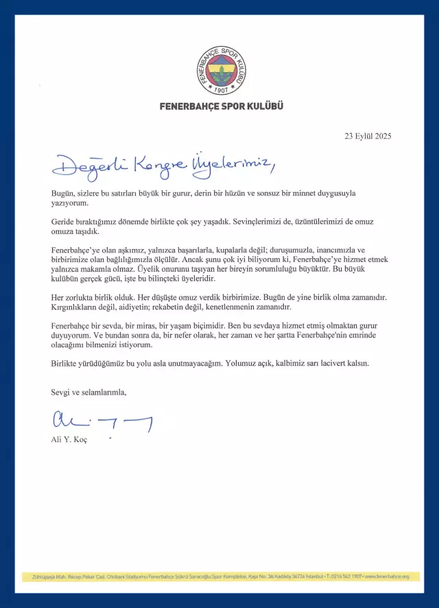 Ali Koç'tan Fenerbahçe'ye duygusal veda