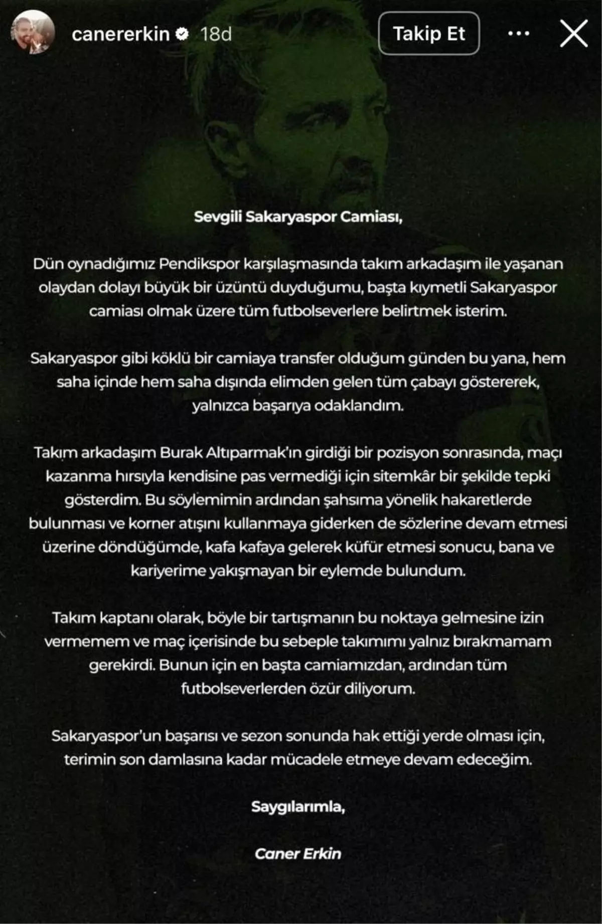 Caner Erkin\'den Tokat Açıklaması