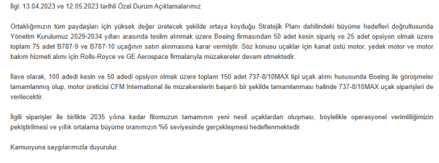 THY, Boeing'den 225 uçak için anlaşmaya vardı