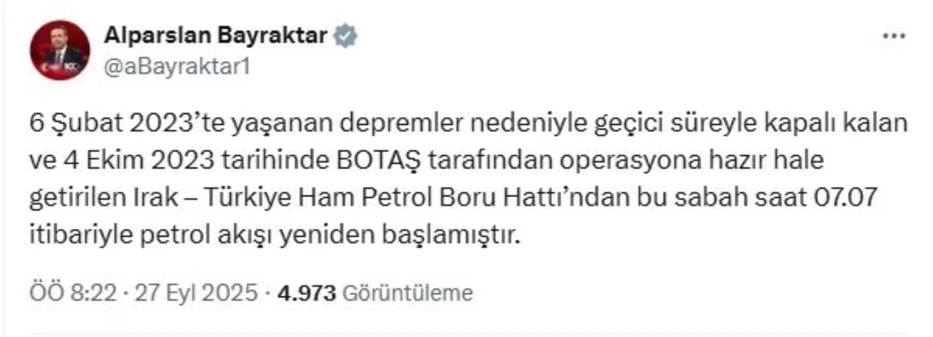 Irak-Türkiye Petrol Boru Hattı Yeniden Açıldı