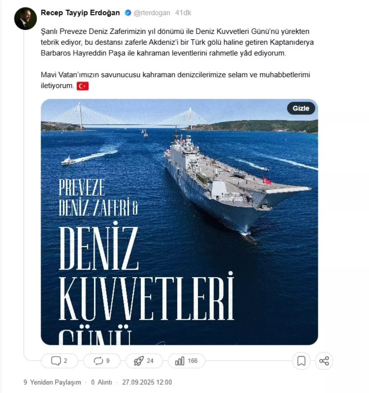 Deniz Kuvvetleri Günü ve Preveze Zaferi Kutlandı