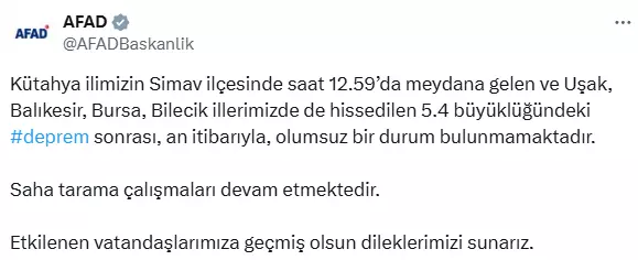 Kütahya'da 5.4 büyüklüğünde deprem! İstanbul ve İzmir'de de hissedildi