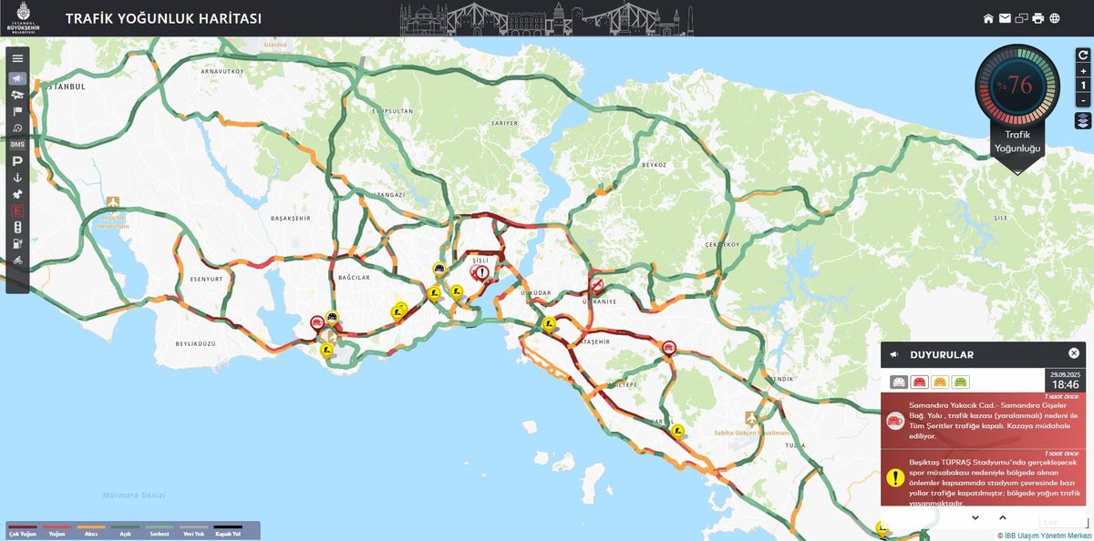 İstanbul\'da Trafik Yoğunluğu Yüzde 76