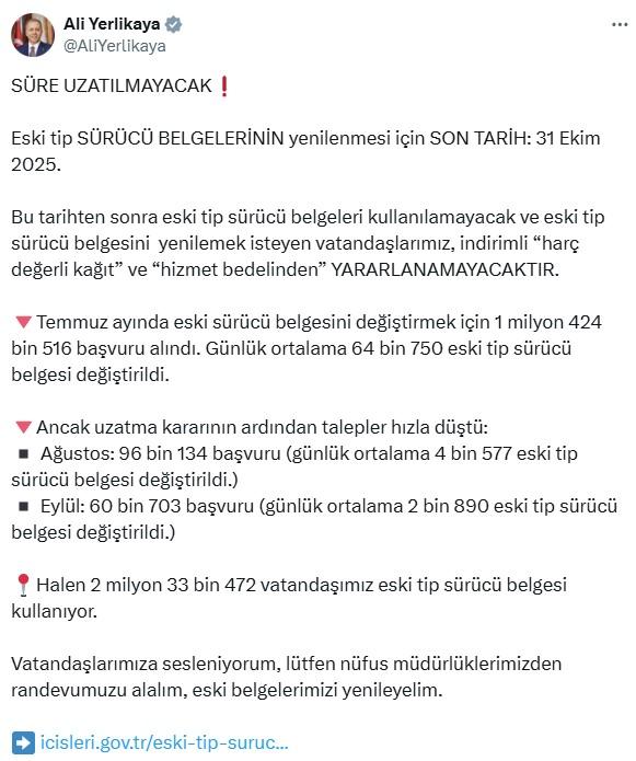 Araç sahipleri dikkat! Eski tip sürücü belgelerini yenilemek için son tarih 31 Ekim Araç sahipleri dikkat! Eski tip sürücü belgelerini yenilemek için son tarih 31 Ekim