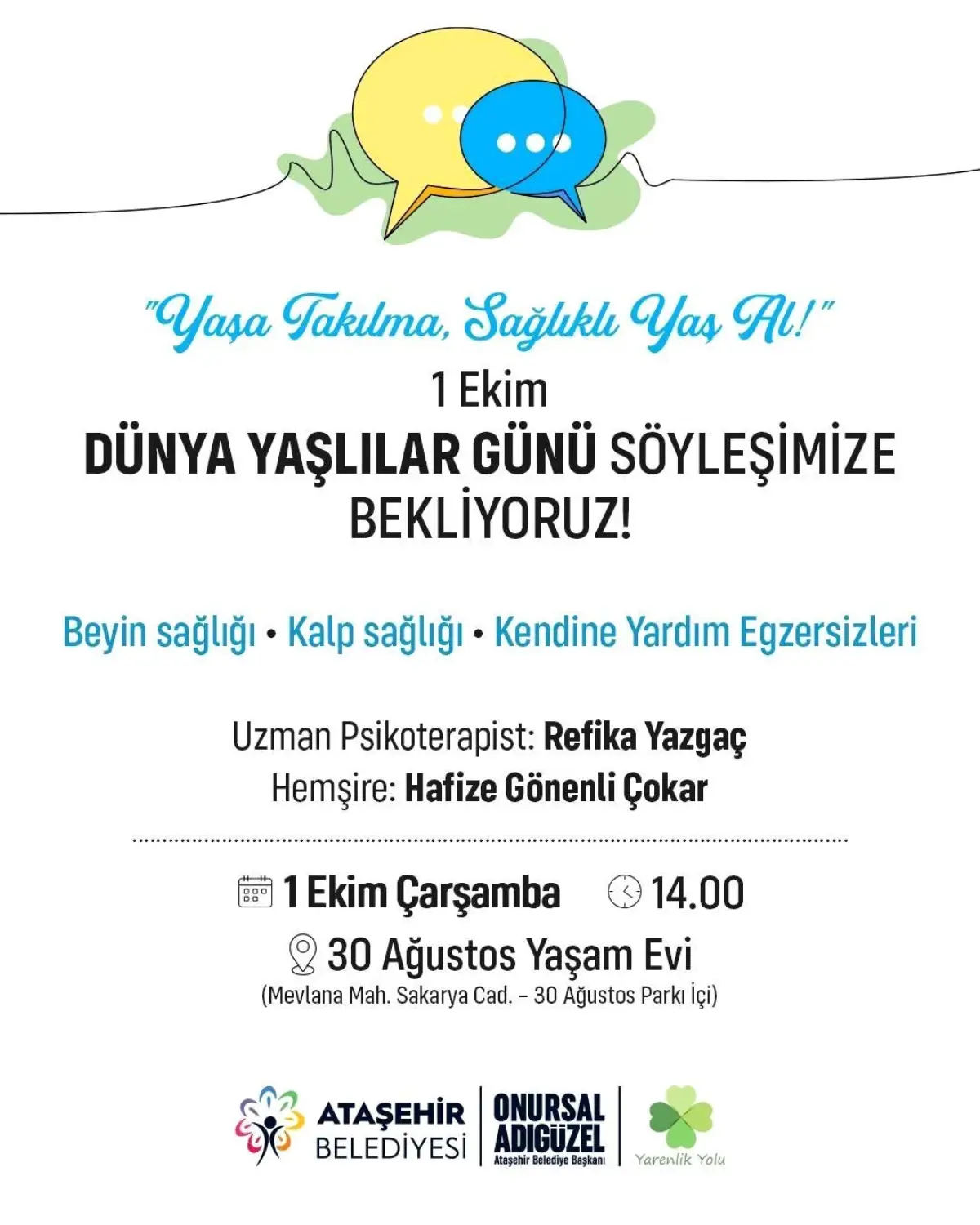 Ataşehir\'de 1 Ekim Dünya Yaşlılar Günü\'nde Sağlıklı Yaş Alma Etkinliği