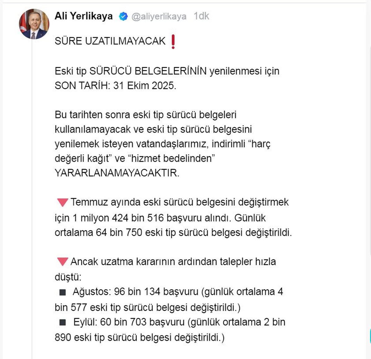 Eski Sürücü Belgeleri İçin Son Tarih 2025