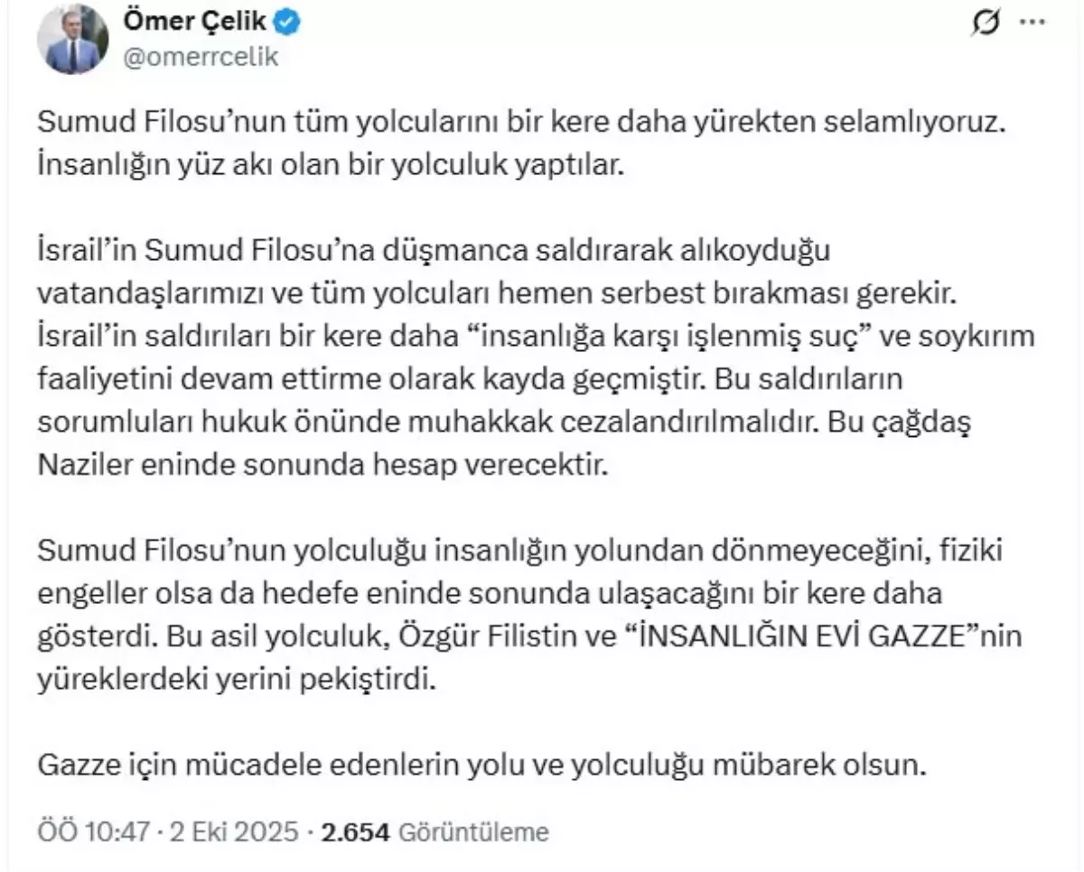 Çelik\'ten İsrail\'e Tepki