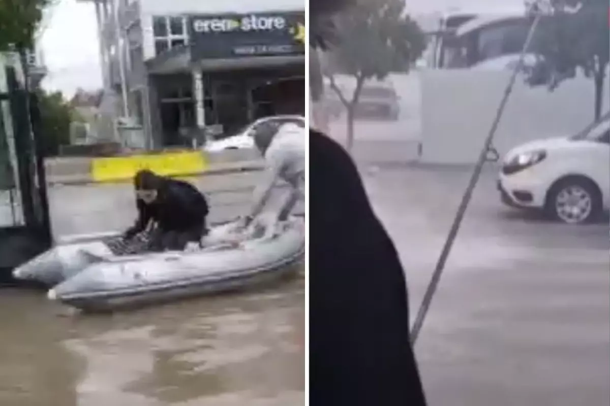Felaketi bile eğlenceye çevirdiler! Selin vurduğu şehirden ilginç görüntüler