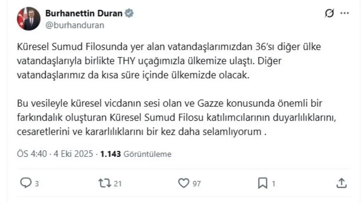 Küresel Sumud Filosu\'na Teşekkür