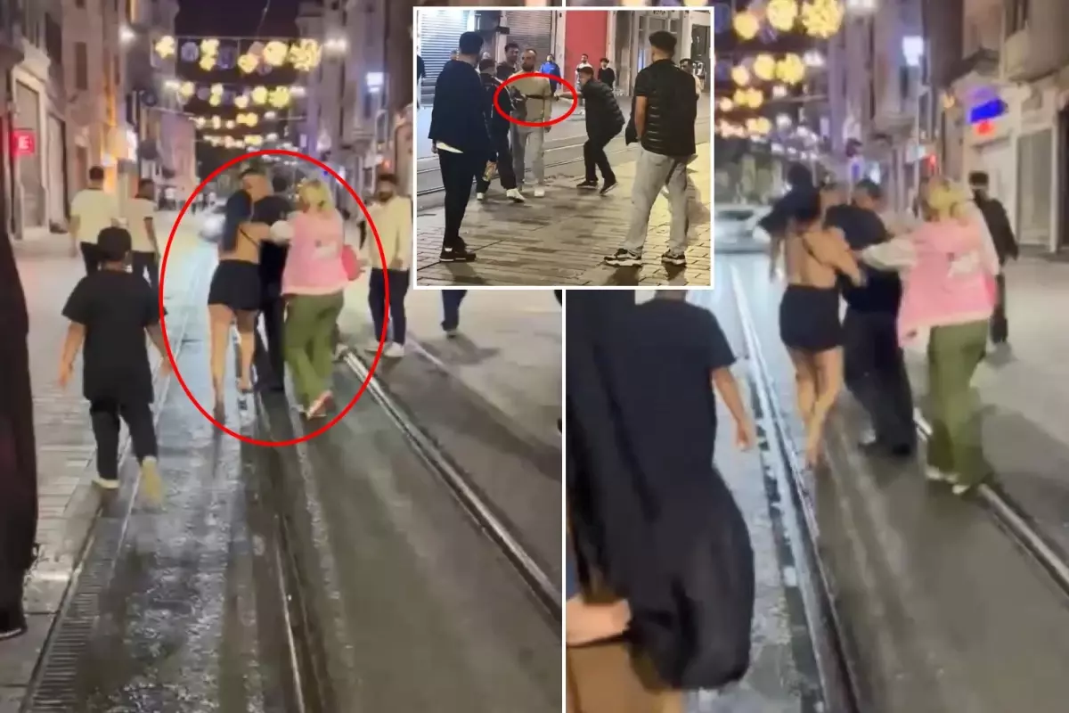 İstiklal Caddesi\'nde hareketli gece! Laf atan adamı tekme tokat dövdüler