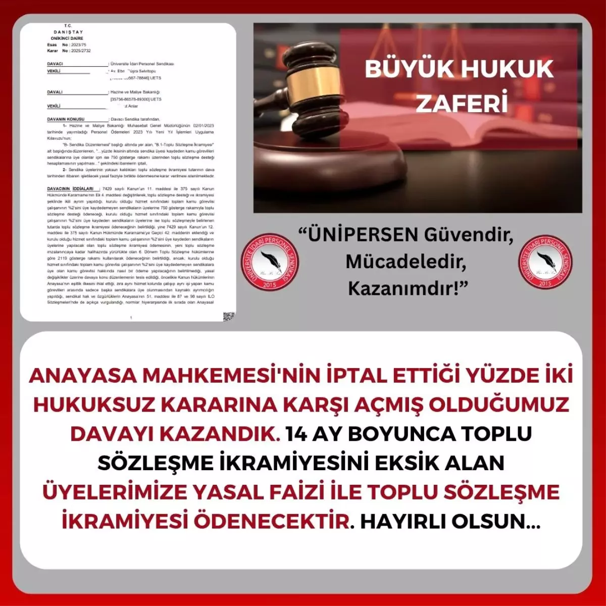 ÜNİPERSEN Davayı Kazandı: İkramiye Ödemeleri Yapılacak