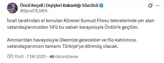 İsrail'in Sumud Filosu'nda alıkoyduğu 14 Türk aktivist yurda dönüş yolunda