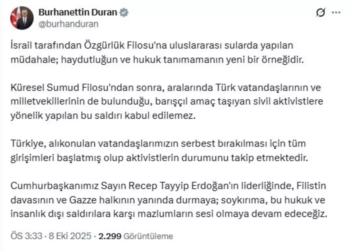 İsrail\'in Özgürlük Filosu\'na Müdahalesi Haydutluğun ve Hukuk Tanımamanın Yeni Bir Örneği