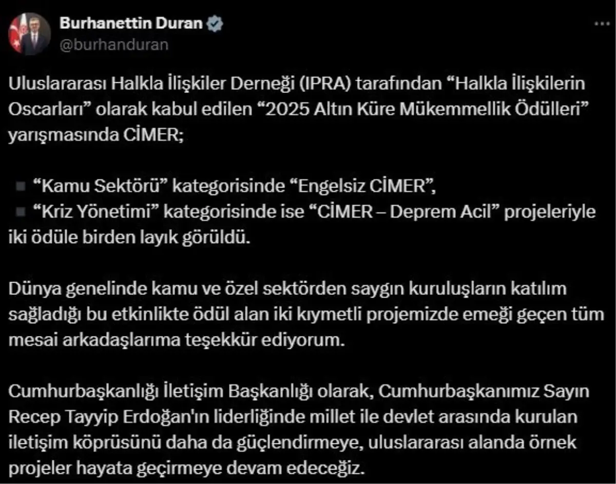 CİMER, 2025 Altın Küre Ödülleri\'nde İki Ödül Kazandı