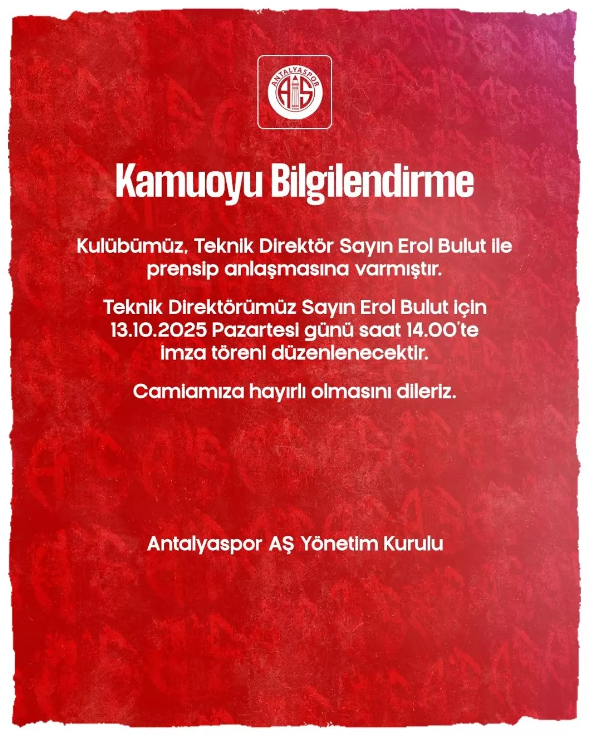 Erol Bulut, Antalyaspor\'un Yeni Teknik Direktörü