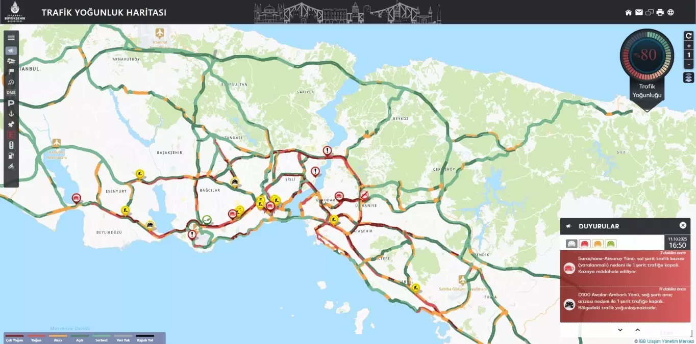 İstanbul\'da Trafik Yoğunluğu Yüzde 80\'e Ulaştı