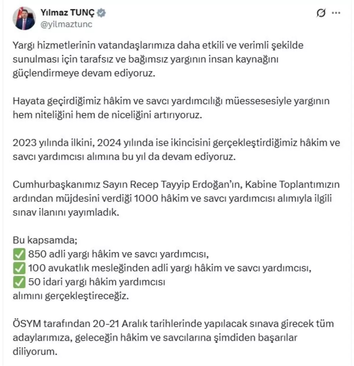 Bin Hakim ve Savcı Yardımcısı Alımı İlanı