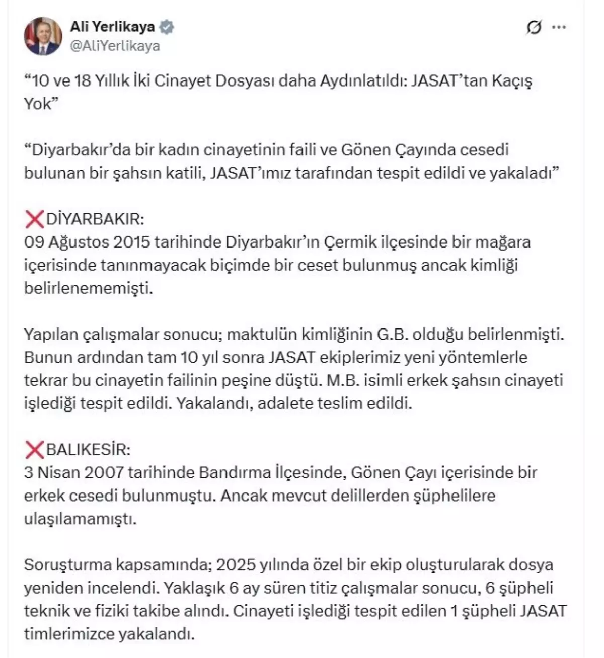 JASAT, 10 ve 18 yıllık cinayetleri çözdü