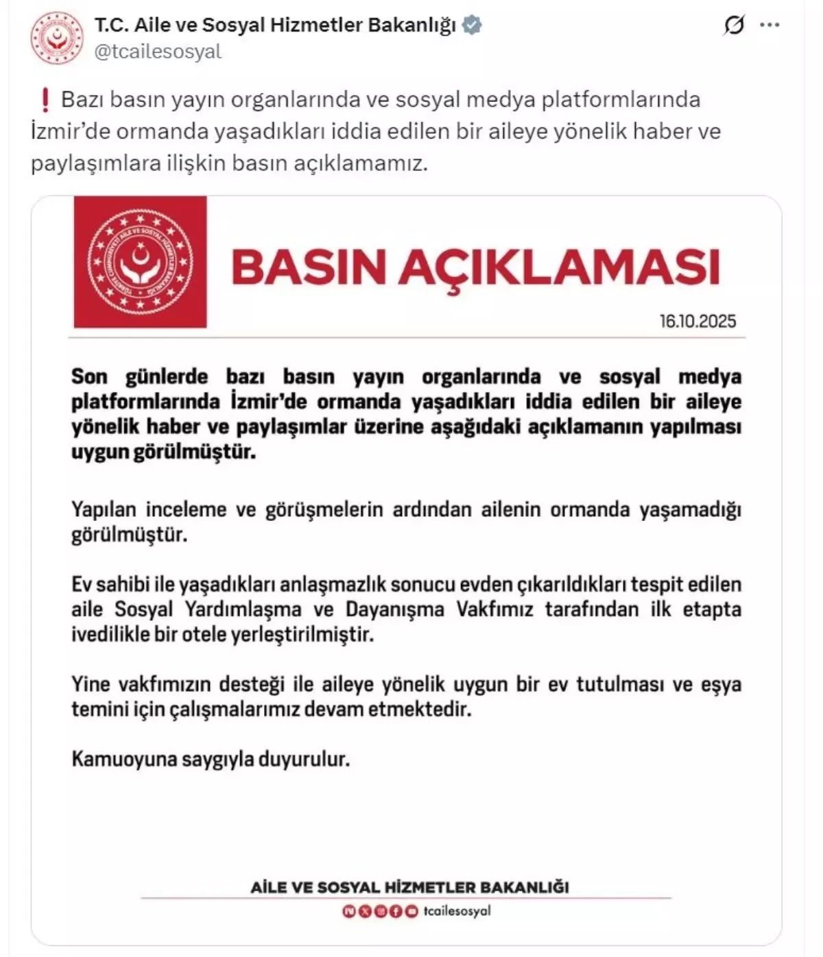 Aile Ormanda Yaşamıyor, Otele Yerleştirildi