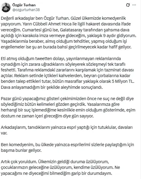 Komedyen Özgür Turhan'ın ETİ ile anlaşmasının fesh edilmesine neden olan ırkçı tweet